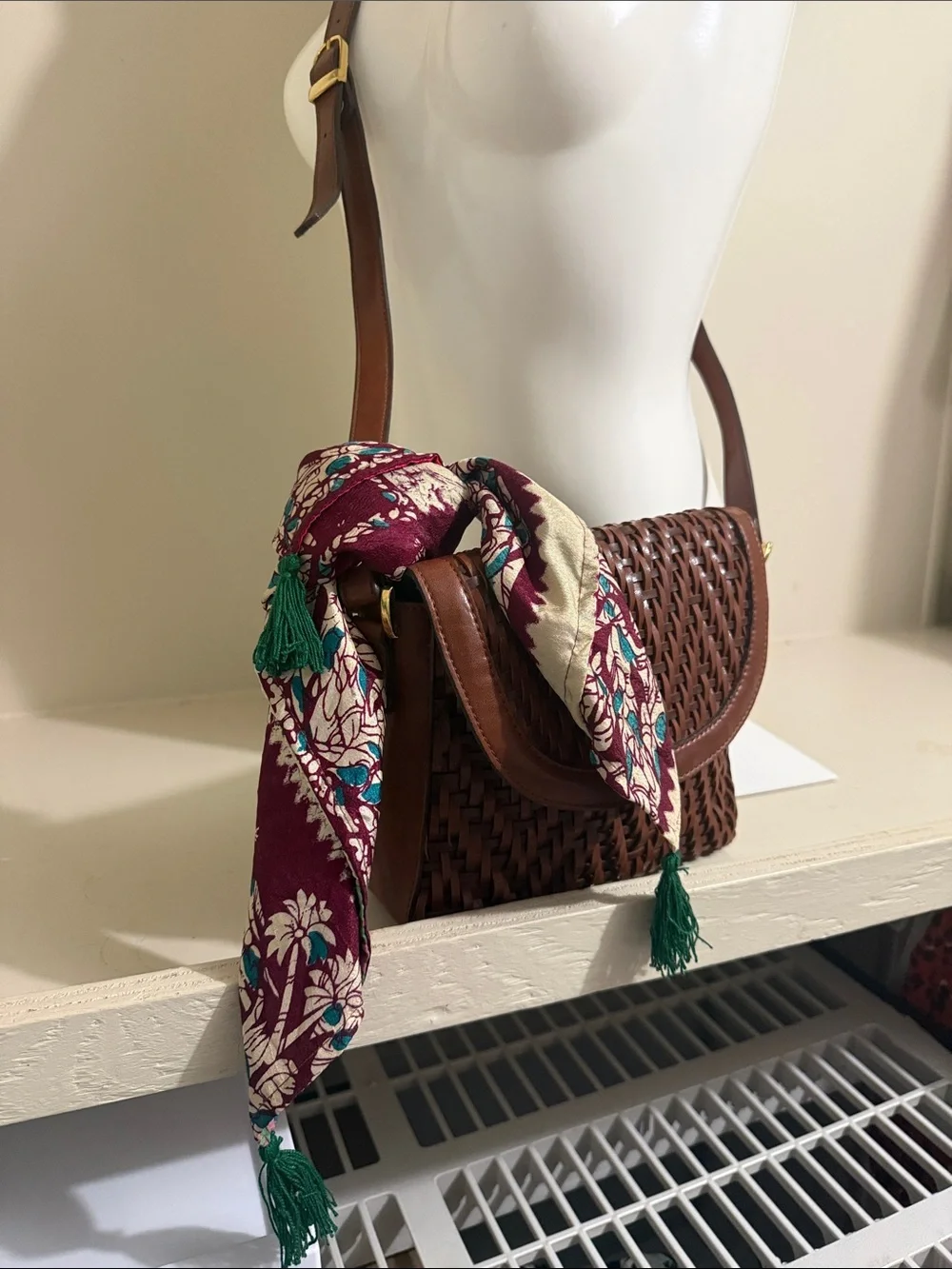 EB Denim Reversible Multicolor Patchwork Floral Scarf Wrap with Tassel Accent